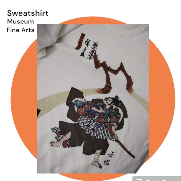 Samurai Japanese Graphic Cream  Sweatshirt from Museum Fine Arts Boston Sz XL - Picture 3 of 5